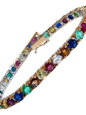 14.43Ct Natural Gem-Line Emerald Sapphire Ruby Bracelet 14Kt*